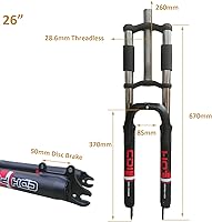 Vista 5 de CDHPOWER Horquilla de suspensión para bicicleta de 26"/29" con auriculares 1-1/8, hombro doble, árbol triple, tubo recto sin rosca de 1.126 in