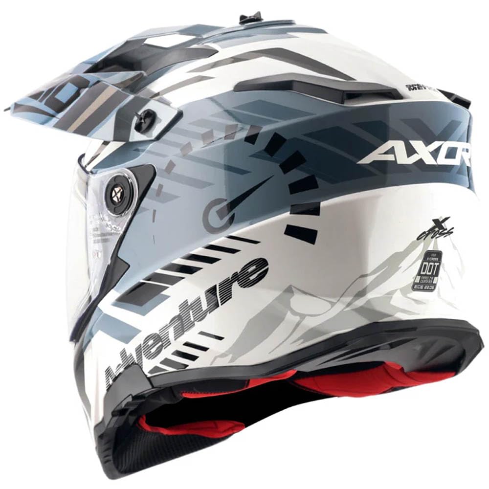 AXOR X-Cross Dual Designed Speed Blanco Gris - Casco de Moto Trail Adventure, Off Road con Visor Solar Homologado ECE 22.06