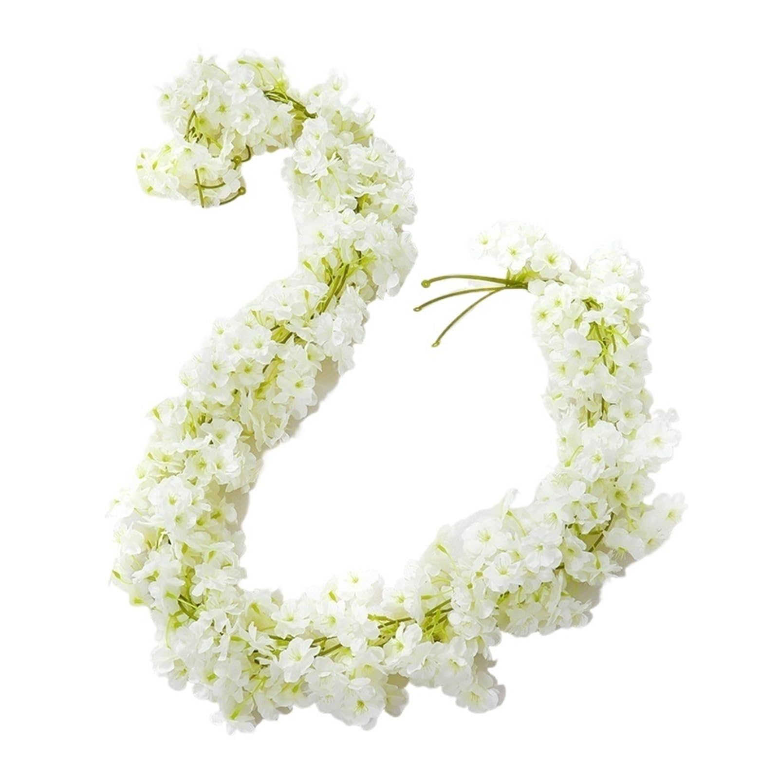 YUPLIODSX Artificial Flower Vine 180cm Artificial Flowers Cherry Blossom Sakura Garland Garden Backdrop Decoration Vine(White,2pcs)