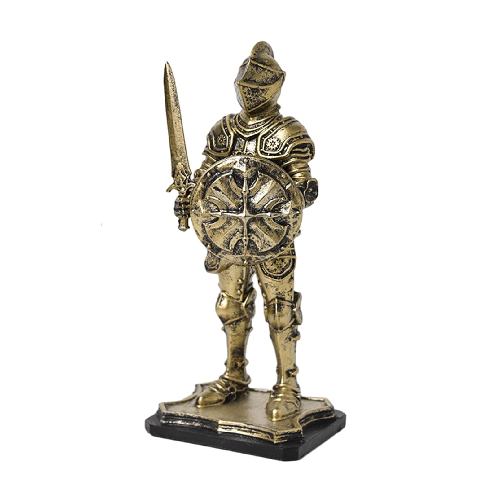 Virelynx Medieval Knight Figurine – Vintage Resin Statue Metallic Finish, Handcrafted Armor and Shield for Bookshelf Office