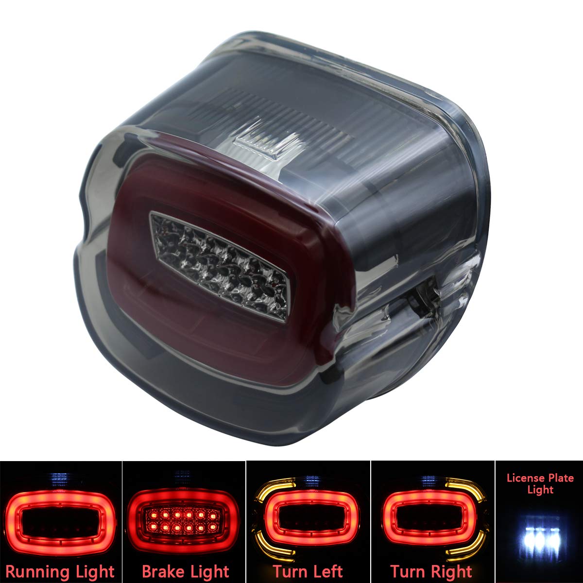 FATECIM Smoked LED Taillights Motorcycle Rear Brake Driving Turn Signal Lights License Plate Light for Harley Dyna Road King Electra Glide Street Bob Touring