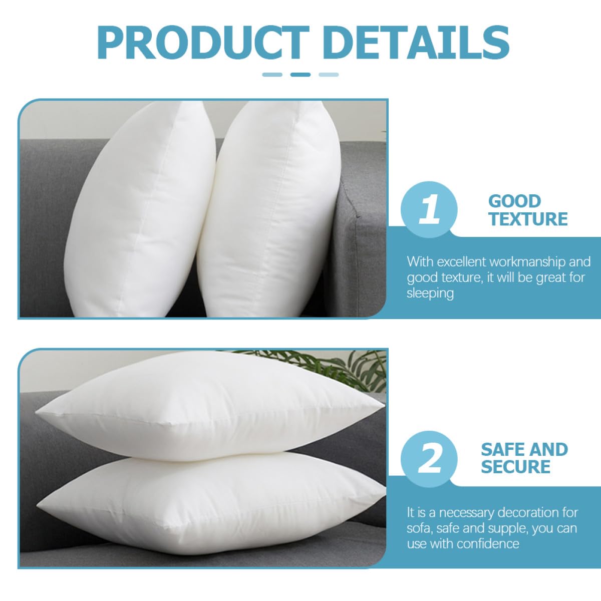 Inserto per Cuscini Tessuto Non Tessuto, Design Semplice 2 Pezzi Riempimento in Cotone Pp Morbido e Pratico Colore Bianco per Casa e Ufficio