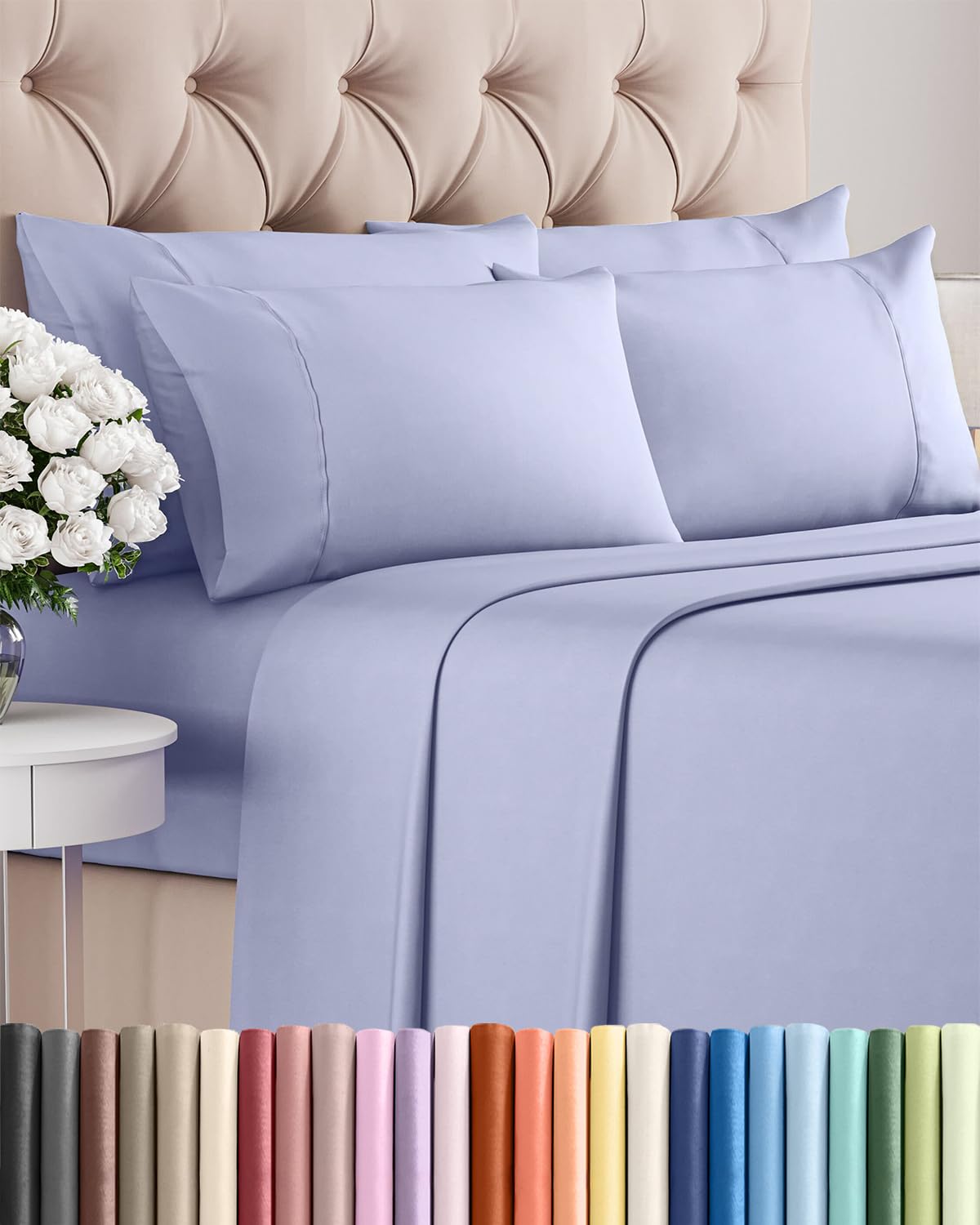 Queen 6 Piece Sheet Set - Comfy Breathable & Cooling - Ultra-Soft Hotel Luxury Bedding Set with 8-16 Inch Deep Pockets - 1 Flat & 1 Fitted Sheet & 4 Pillowcases - Wrinkle Free & Easy Care - Lavender