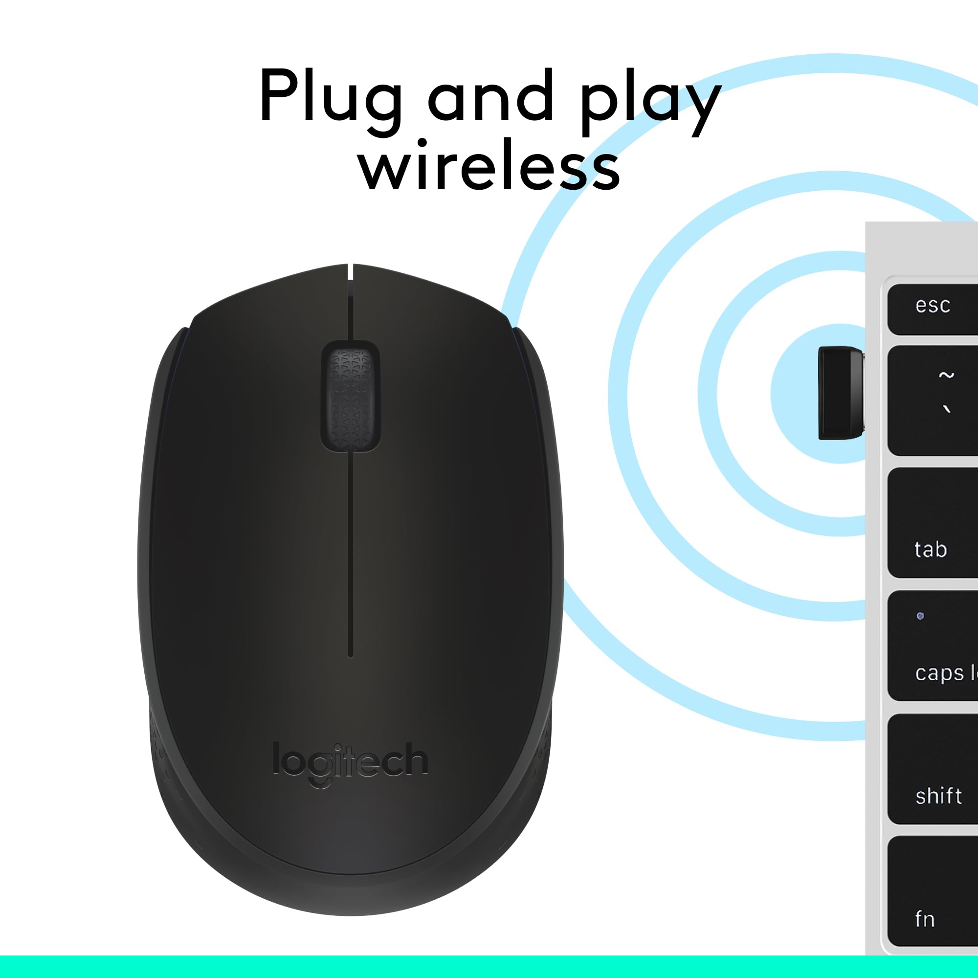 Logitech M170 Wireless Mouse for PC, Mac, Laptop, 2.4 GHz with USB Mini Receiver, Optical Tracking, 12-Months Battery Life, Ambidextrous - Black - Image 7