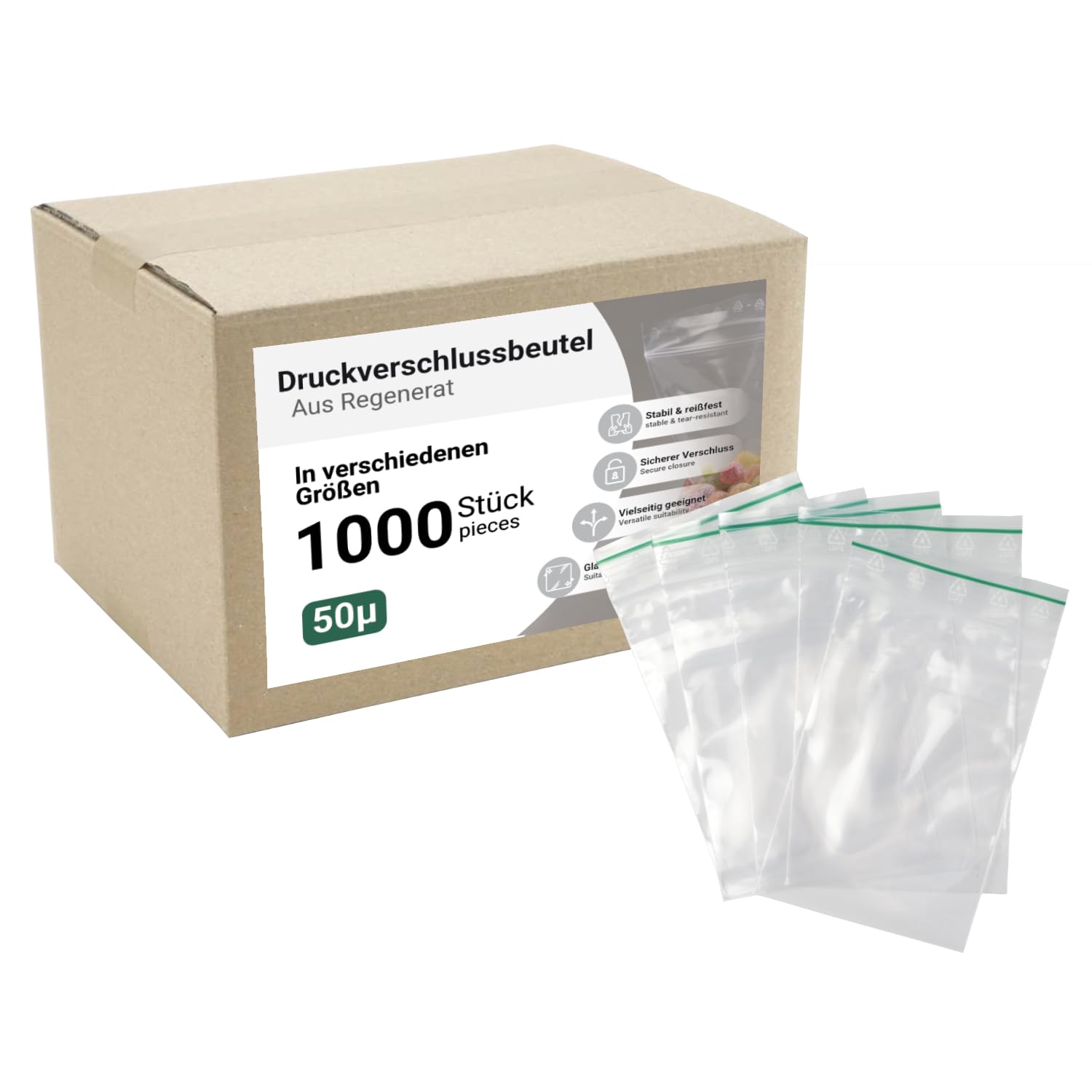 dm-folien Bolsas con cierre a presión, 1000 unidades, muchos tamaños, 200 x 300 mm, bolsas sostenibles con cremallera de 50 µ, bolsas reutilizables de regenerado transparente, no aptas para alimentos