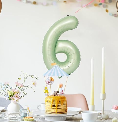 Miniatura 2 de Globo de número 6 de 40 pulgadas, color verde salvia, globo de Mylar para niños y niñas, 6. cumpleaños, boda, aniversario, fiesta de selva,