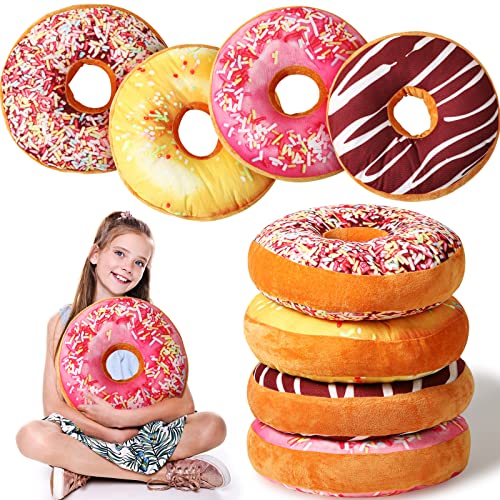 4 Pcs Donut Pillow 3D Digital Print Round Throw Pillow 16 Inches Donut Seat Back Stuffed Cushion...