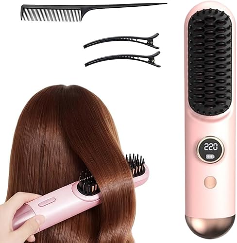 Cepillo alisador de cabello 2026, cepillo alisador de cabello inalámbrico para cabello corto, mini cepillo portátil para alisar el cabello con 4