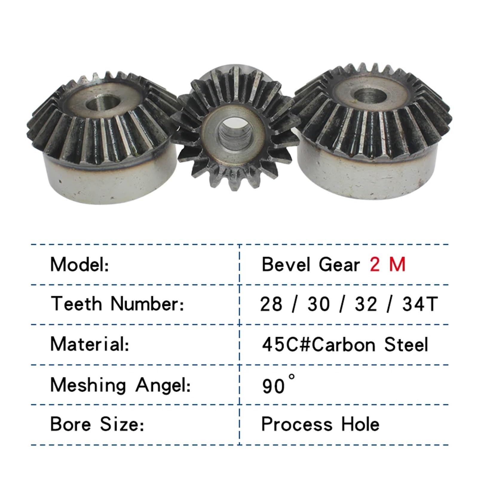 SHIHUANI Bevel Gears 1 Piece Bevel Gear 2M28T/30T/32T/34T Gear 90 Degrees Meshing Angle Carbon Steel Transmission Ratio 1:1 Transmission Part(30 Teeth)