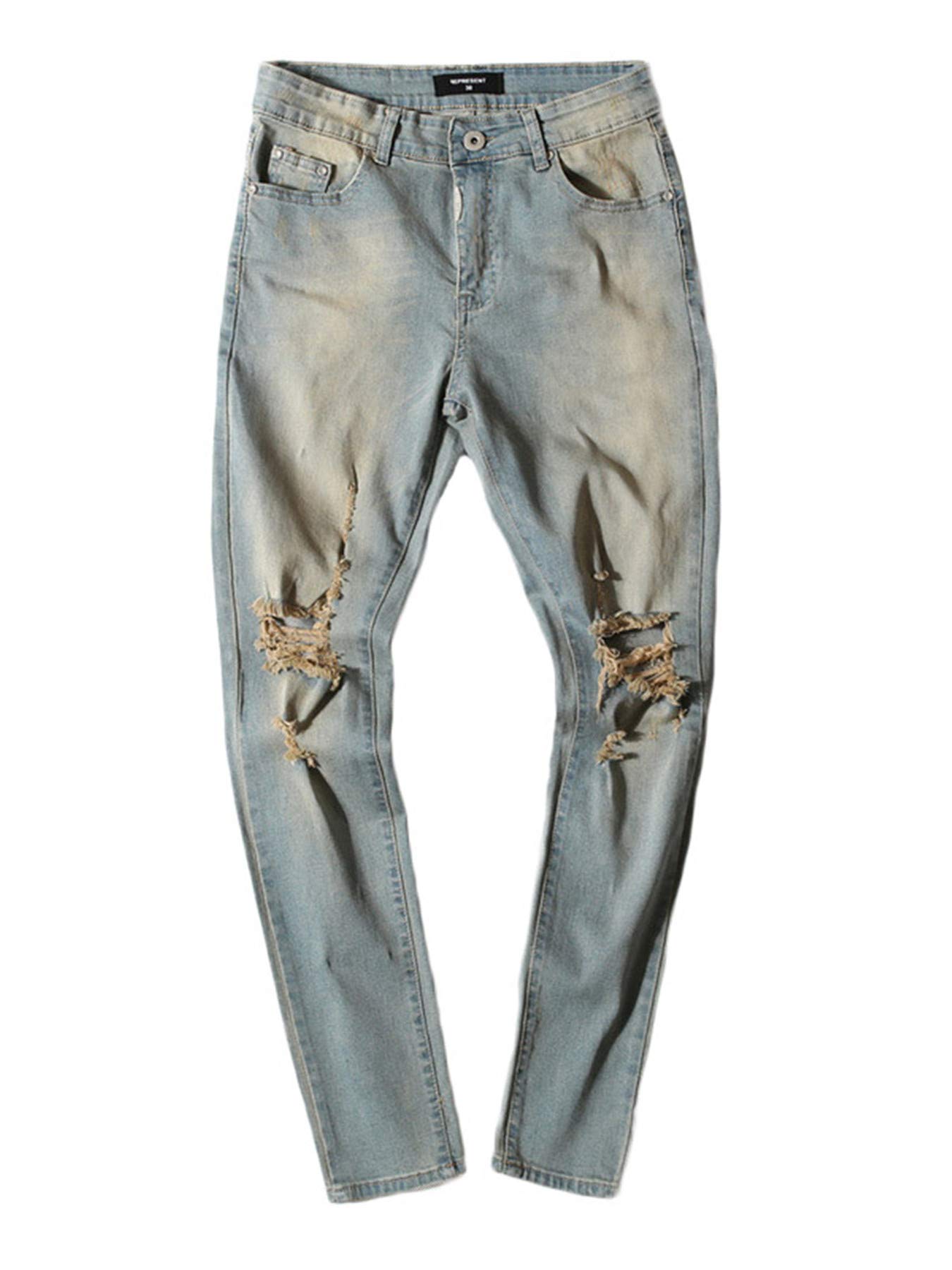 Andongnywell Mens Slim Fit Stretch Destroyed Skinny Denim Pants Stretchy Distressed Tapered Leg Skinny Jeans