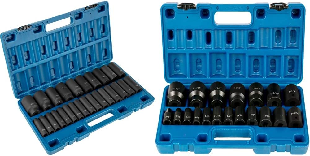 VEVOR Impact Socket Set 1/2 Inch Drive - 26 Piece Deep 6-Point Sockets With Storage Cage & 19 Piece Set