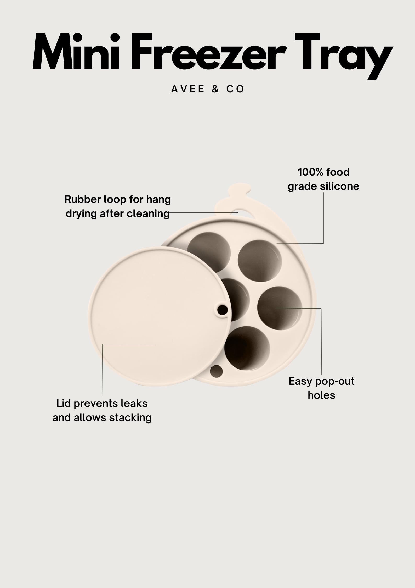 Avee & Co Mini Freezer Tray, Breastmilk Popsicle Molds for Cooling Relief, BPA Free Silicone Feeder for Safe Infant Self Feeding, 4 Month+ (Beige)