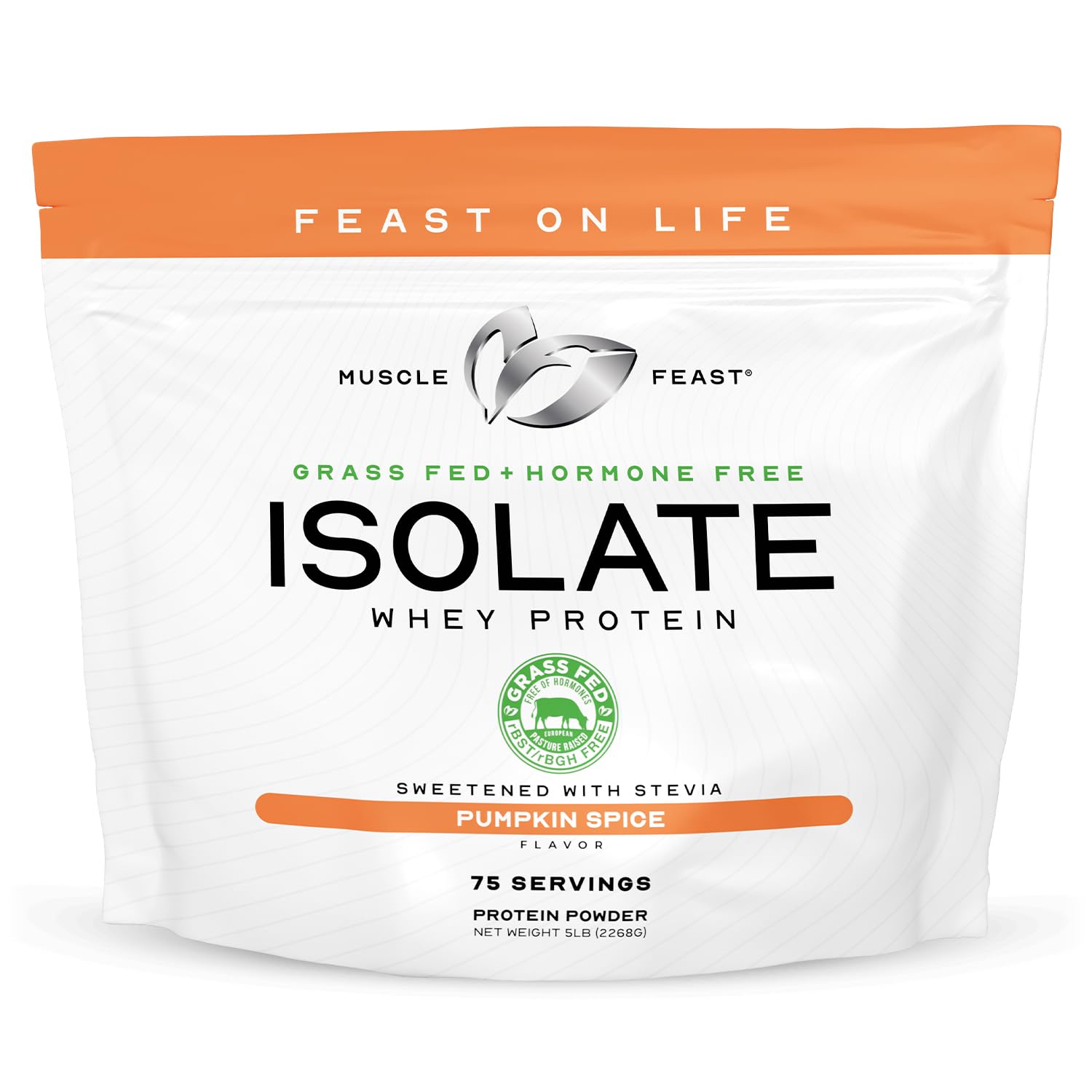 Muscle Feast Grass-Fed Whey Protein Isolate, All Natural Hormone Free Pasture Raised, Pumpkin Spice, 5lb (90 Servings)