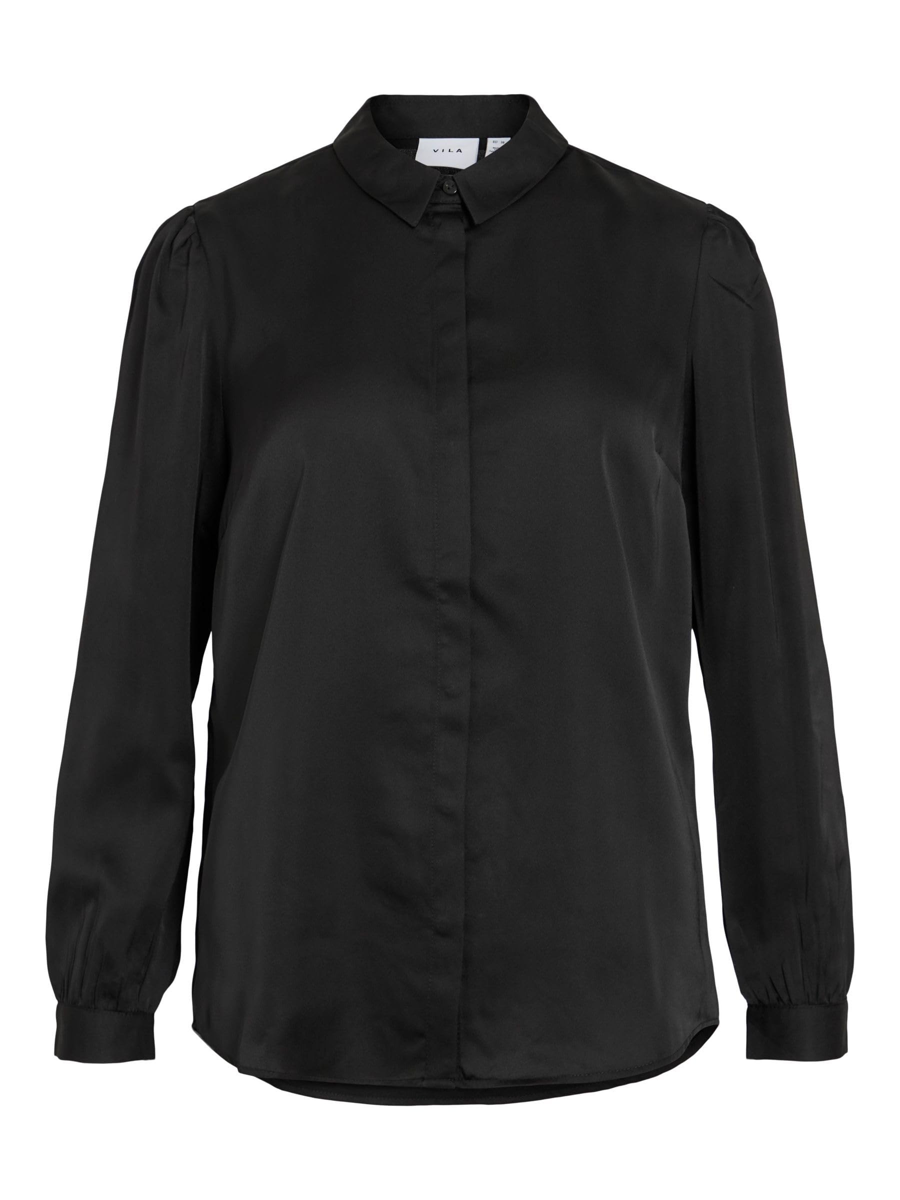 Vila Women's VIELLETTE Satin L/S Shirt/SU - NOOS Blouse, Black, 36