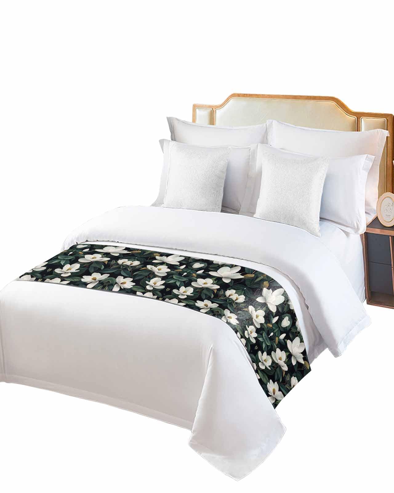 DecorLovee White Floral Bed Runners for Twin Size Bed, Decorative Bed Throws for Foot of Bed, Summer Plant Summer Wildflower Green Leaf Bed Runner Sofa Throw Bedding Scarf Protector for Bedroom