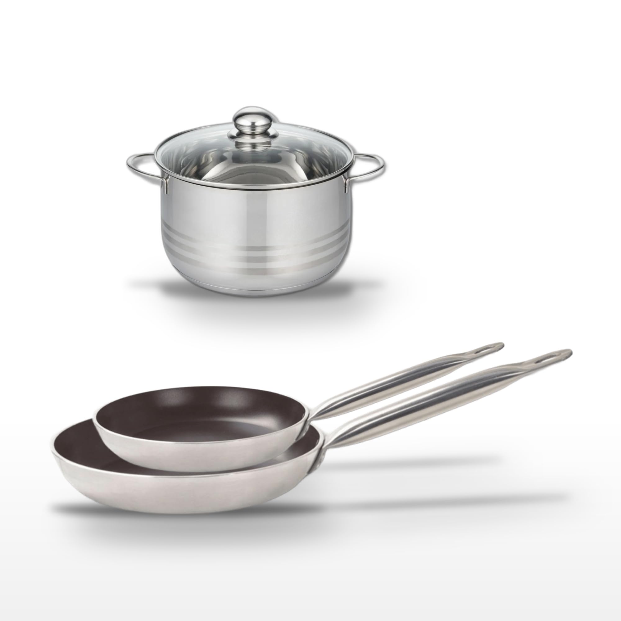 Elo Batterie cuisine 2 poêles 28/32 cm et faitout 20 cm | Cuisson homogène et lot complet pour équiper la cuisine, 2 poêles 28 et 32 cm, Faitout 20 cm, Aluminium et inox, Induction