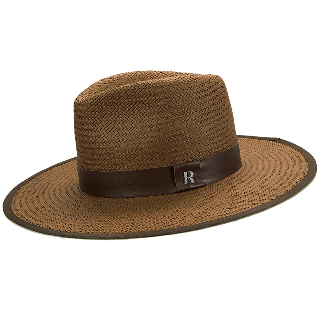 Raceu Hats and Caps RACEU ATELIER Sombrero Paja Florida Marrón - Estilo Fedora - Sombreros de playa de Ala Ancha - Sombrero de Paja