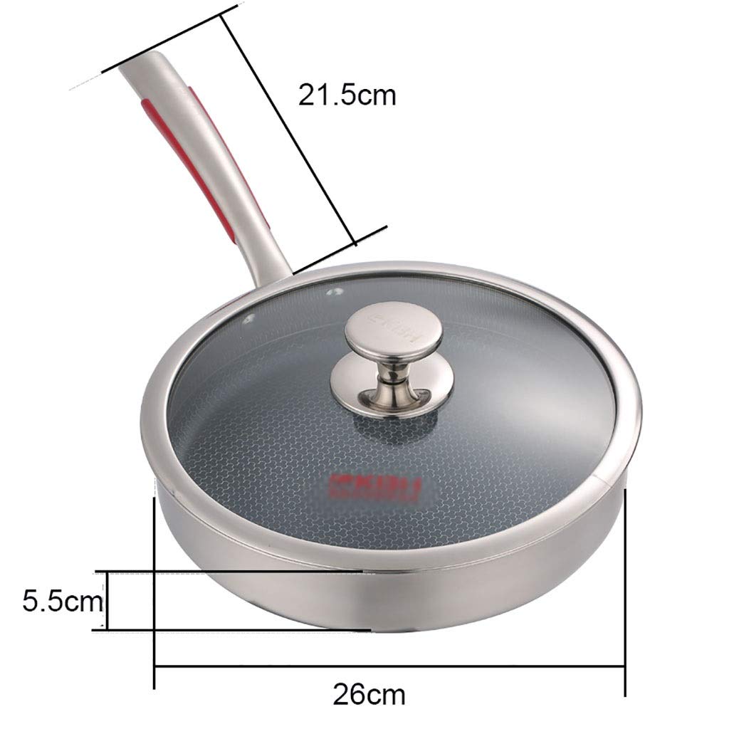 SH-chaoguo Fry Wok/Frying Pan/ 316 Stainless Steel Non-Stick Pan/uncoated Cooking Pan, with Lid (26 Cm), for Induction Cooker, Gas Stove