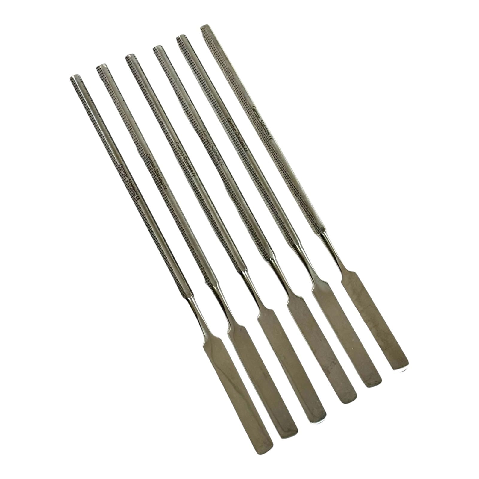 6 Pack - Mixing Spatulas with Textured Grip Handle, Flat Single-Ended | German Stainless Steel Dental Instruments