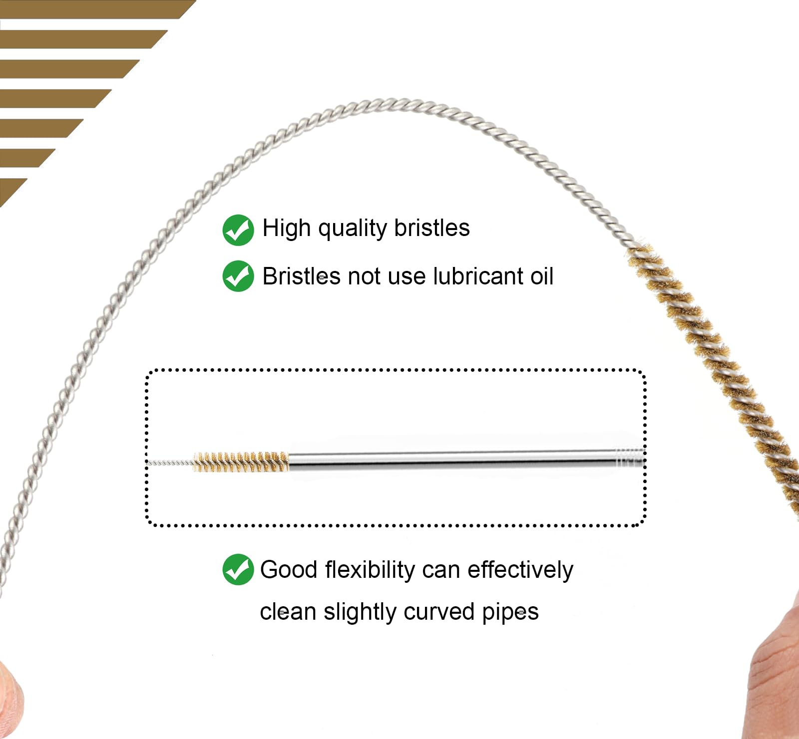 Spazzole per tubi in ottone lunghe 30,5 cm, per la pulizia dei tubi, con setole in ottone, kit di 8 misure per ricambi auto, bottiglie, pistole, tubi, ecc