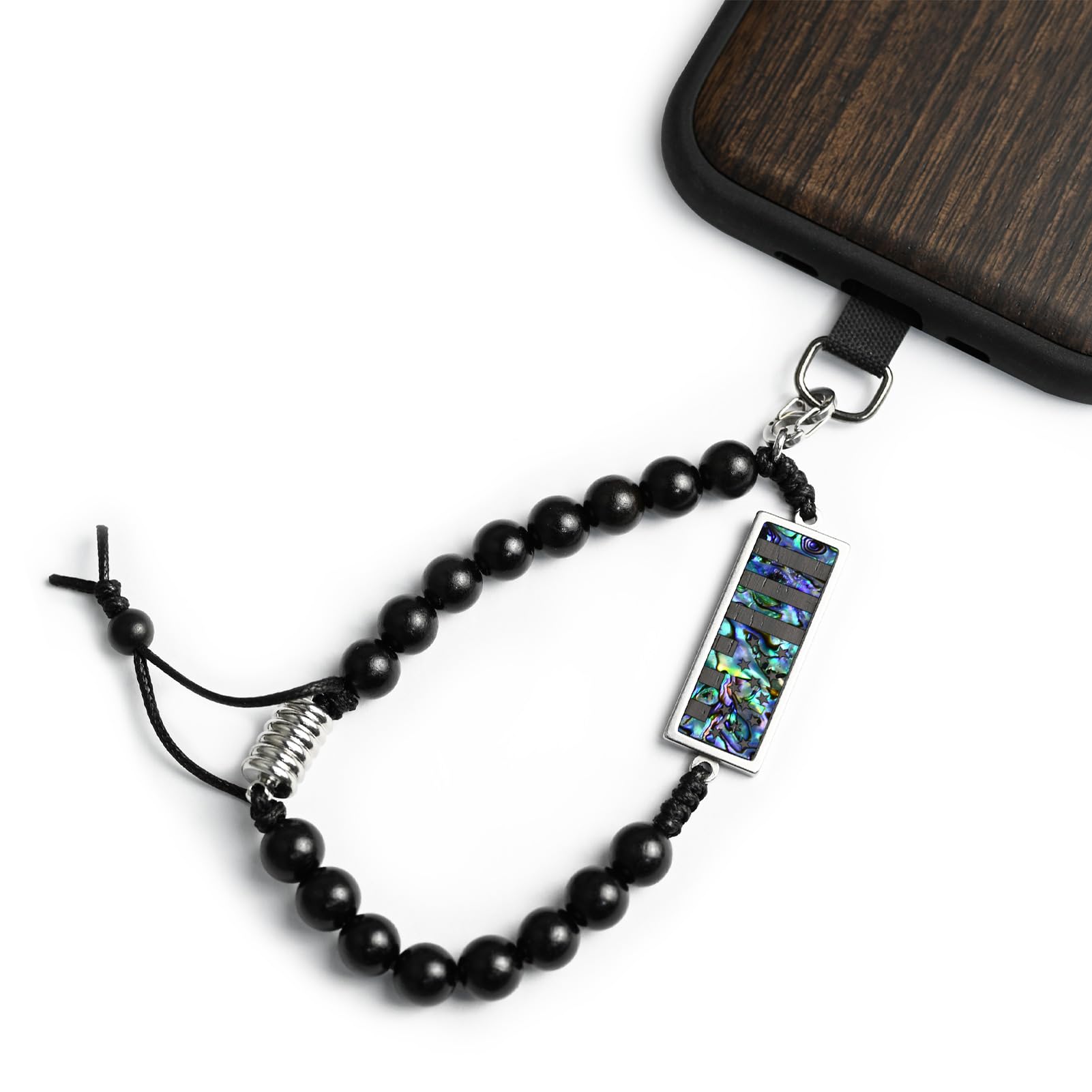 Carveit Wood Phone Lanyard, Artisanal Shell Inlaid Wristlet [Bar-The Classic American Flag], Multipurpose Wooden Strap, Aesthetic Handcrafted Phone Accessory [7.5 Inch Small] - Onyx The Classic American Flag-onyx 7.5" (Fits 6.0"-6.5" Wrist)