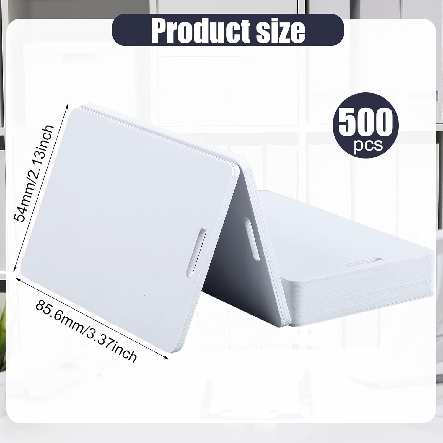 Tinlade 500 Pcs White CR80 PVC Cards with Slot Punch on Short Side Vertical Slot Punch Card Blank Plastic Photo ID PVC for Business Office, Standard 30Mil Size