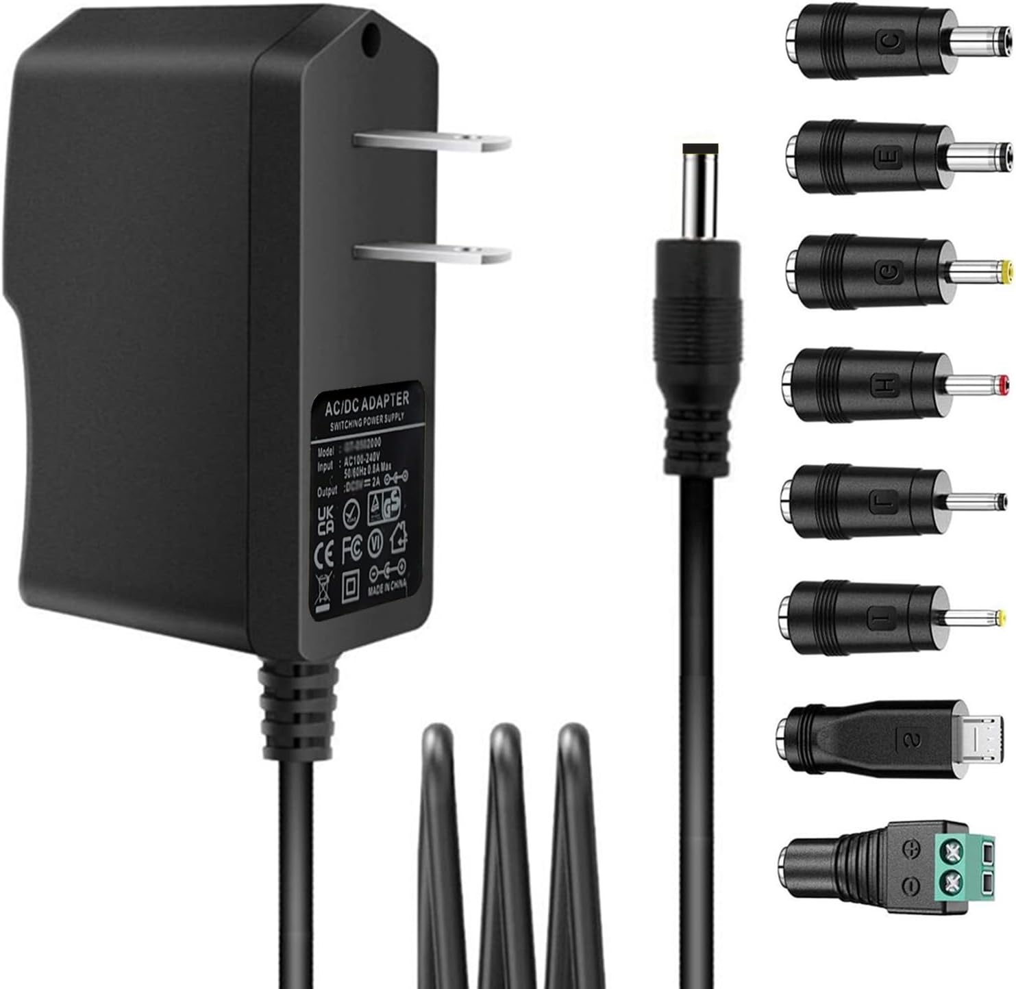 GuanTing Universal AC Adapter 6V 2A Power Supply with 8 DC Plug Tips AC110V to DC6V Power Driver for Digital Blood Pressure Monitor 6v Charger Transformer AC DC Adapter (DC6V-2A)