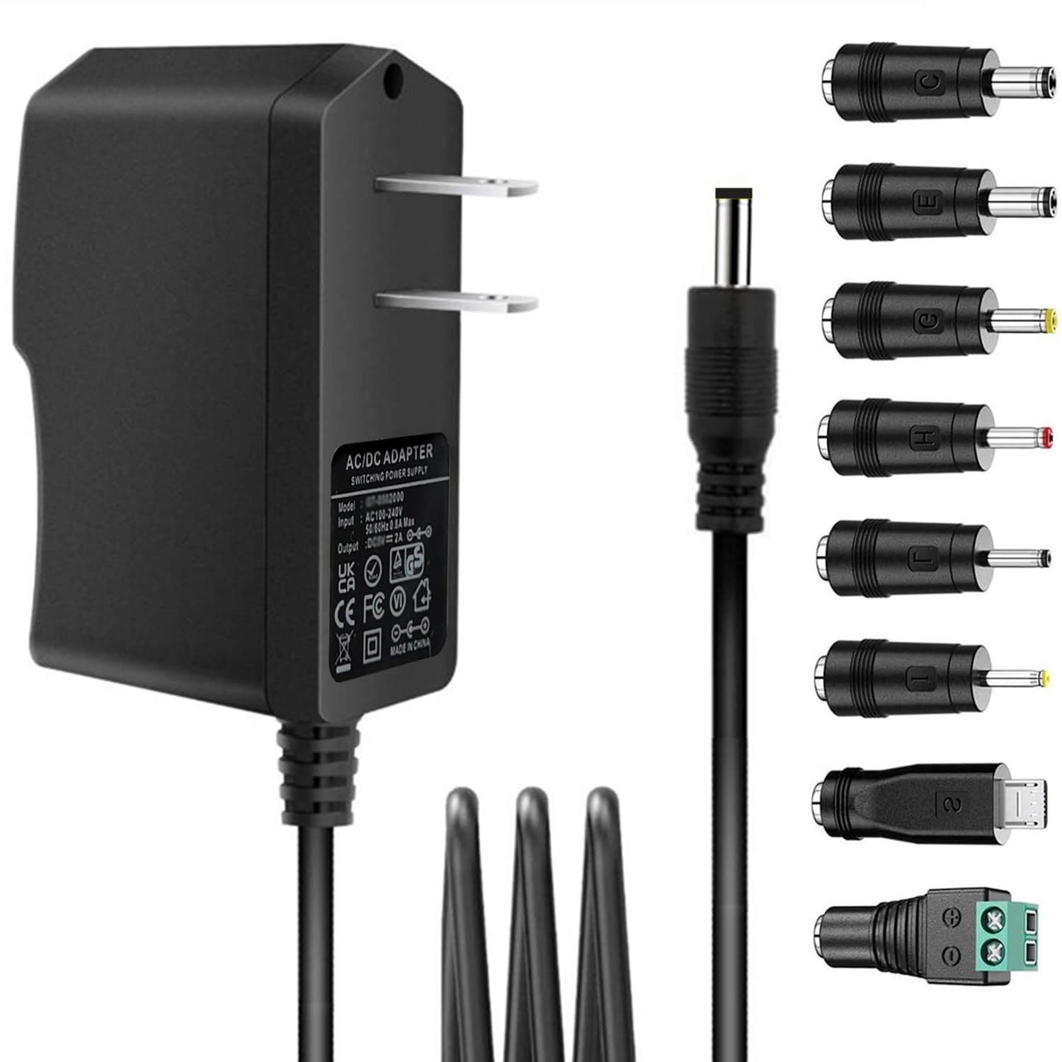 GuanTing Universal AC Adapter 6V 2A Power Supply with 8 DC Plug Tips AC110V to DC6V Power Driver for Digital Blood Pressure Monitor 6v Charger Transformer AC DC Adapter (DC6V-2A)