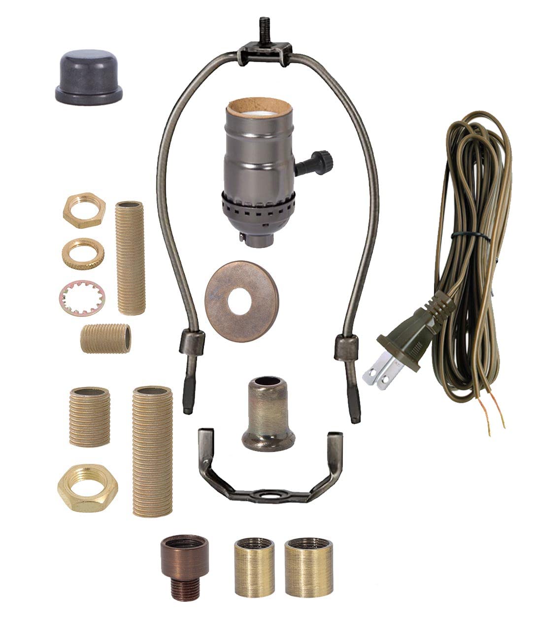 B&P Lamp® Antique Bronze Finish Floor Lamp Wiring Kit with a 3-Way Socket, 12 Inch Harp, and 12 Feet Long Lamp Cord