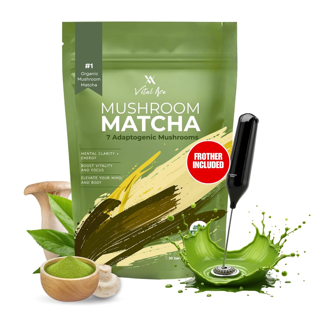 Vital Ace Pó de Matcha com 7 Cogumelos Orgânicos e Batedor 178 g