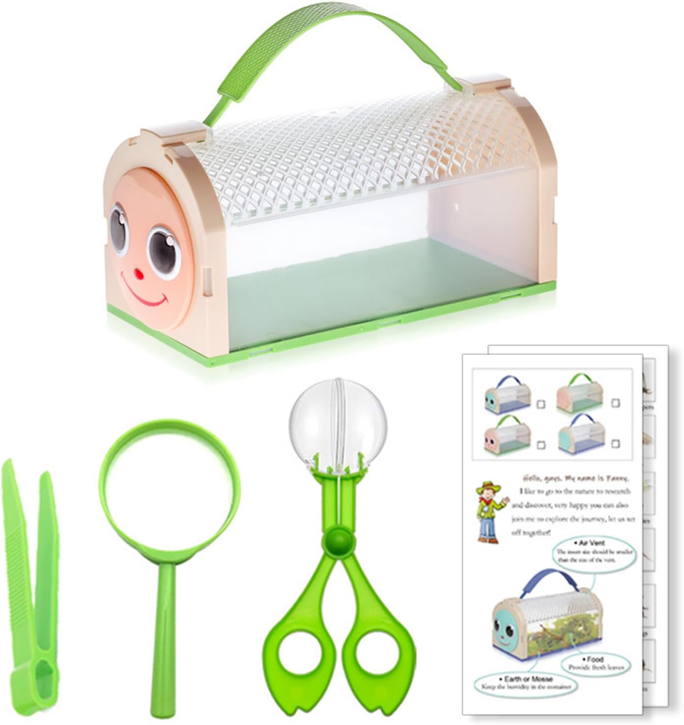 5 Pcs Outdoor Explorer Kit Bug Catcher Kit for Kids Adventure Bug Catcher Set Insect Catching Kit Bug Hunting Kits Insect Observation Box, Tweezers, Insect Catcher, Magnifying Glass (Green)