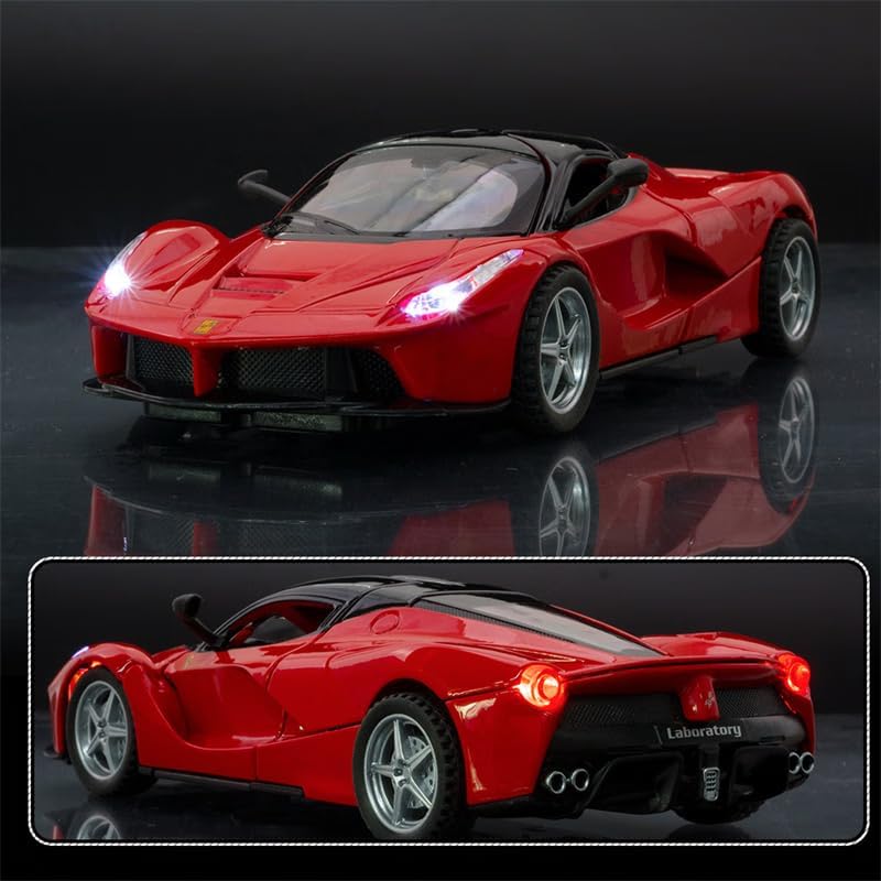 Miniatura 6 de Aleación coleccionable rojo Ferrari Race LaFerrari Pull Back Vehículos Diecast Cars Modelo con luces y sonido