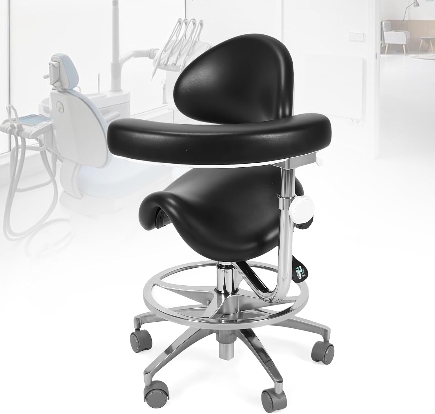 Saddle Stool Rolling Chair with Armrest and Wheels Dental Mobile Saddle Chair with Back Support for Dentals Hygienists Office Pharmacy Clinic Use