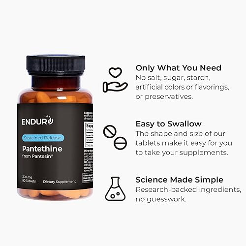 Miniatura 5 de Pantethine de Pantesin, liberación sostenida de 300 mg, 90 tabletas, Endurance Products Company