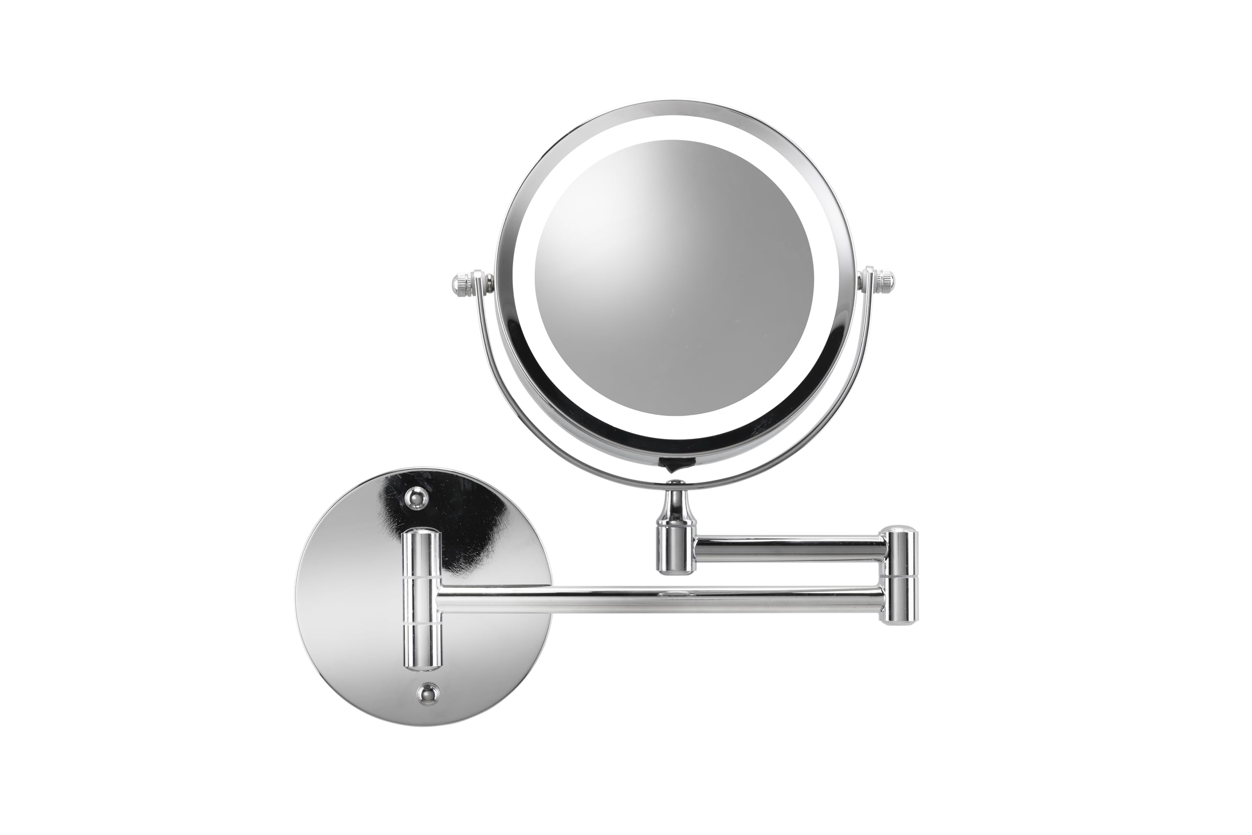 Croydex Extendable Illuminated Magnifying Cosmetic Mirror, Wall Mounted Chrome, 360° Swivel Bathroom Mirror with LED Lights, Battery Operated, Double Sided, 3x/1x Magnification