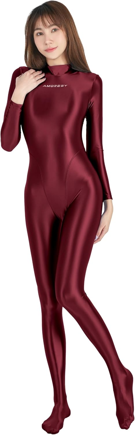 AMORESY Athena Catsuit - Classic Colors - Shiny Spandex Full Bodysuit, Stretchy One-Piece for Dance & Performance