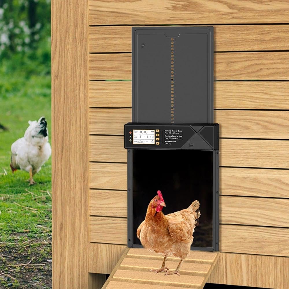 Portón Automático para Gallinero 35cm con Panel - Batería Recargable Puerta de Aluminio Resistente a la Corrosión Aves