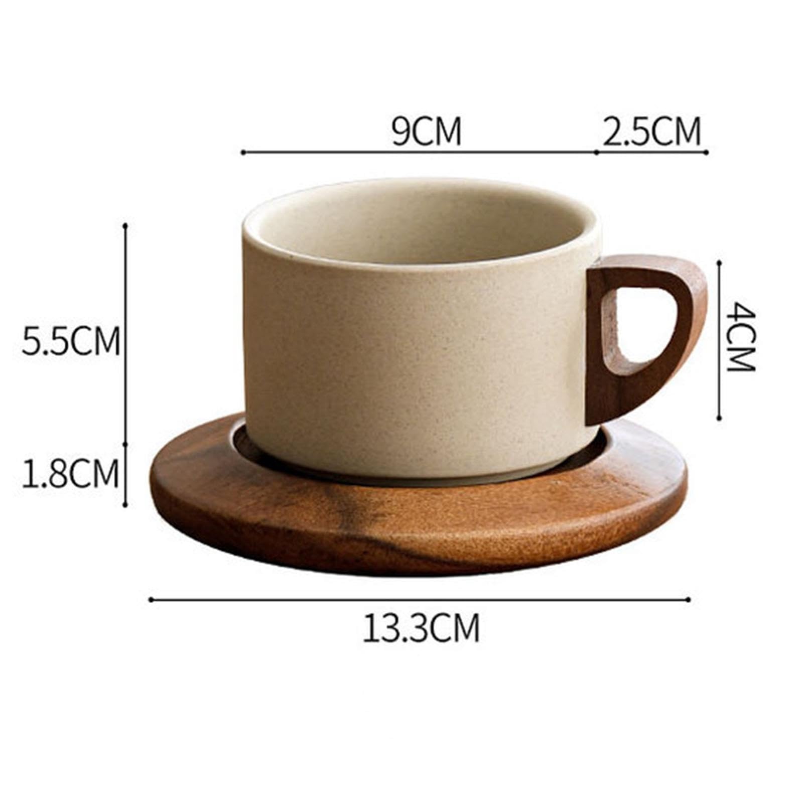 Tasse à café rétro, tasse à café en porcelaine, avec sous-verres en bois