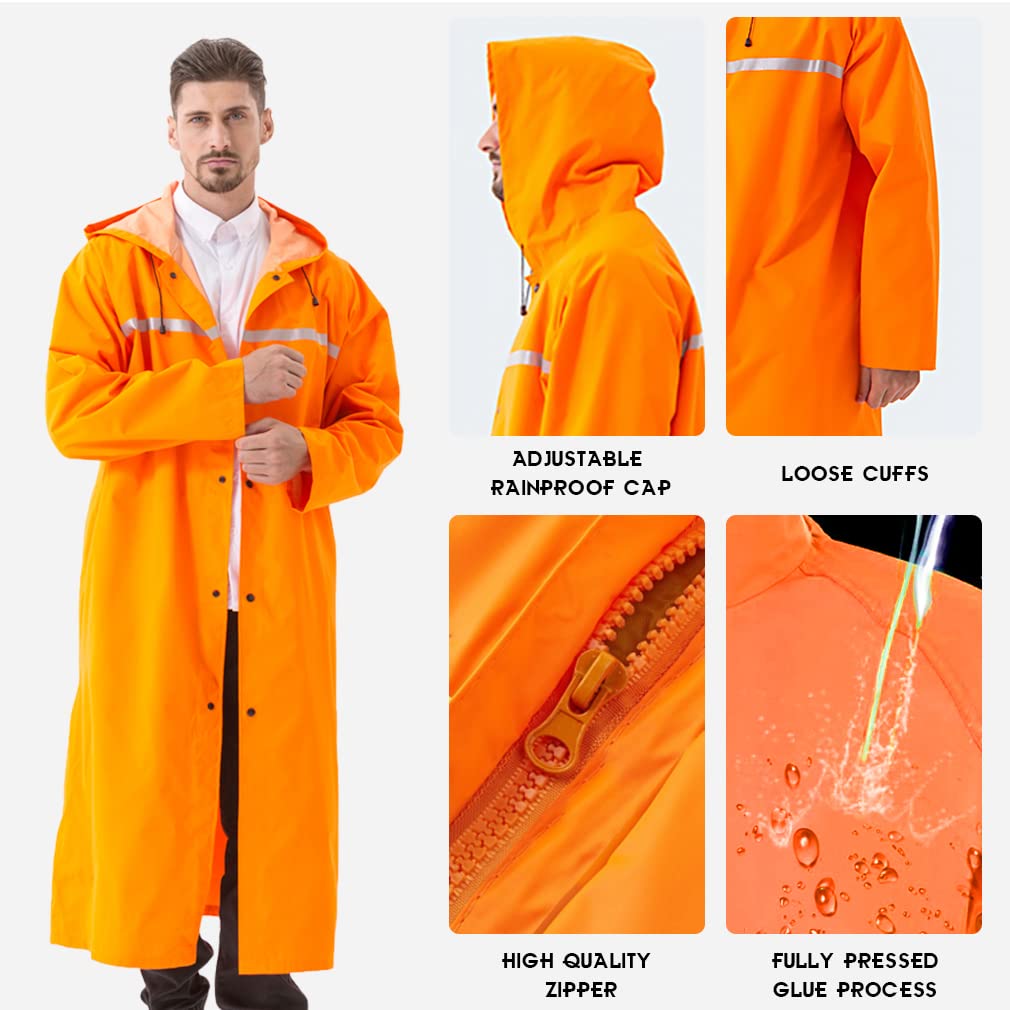Pahajim Poncho Pluie Imperméable, Unisexe Long Réutilisable Veste, Cape de Pluie Reflechissant Résistant Aux Emergency Poncho Respirant avec Capuche en Plein Air Camping Randonnée Cyclisme Moto