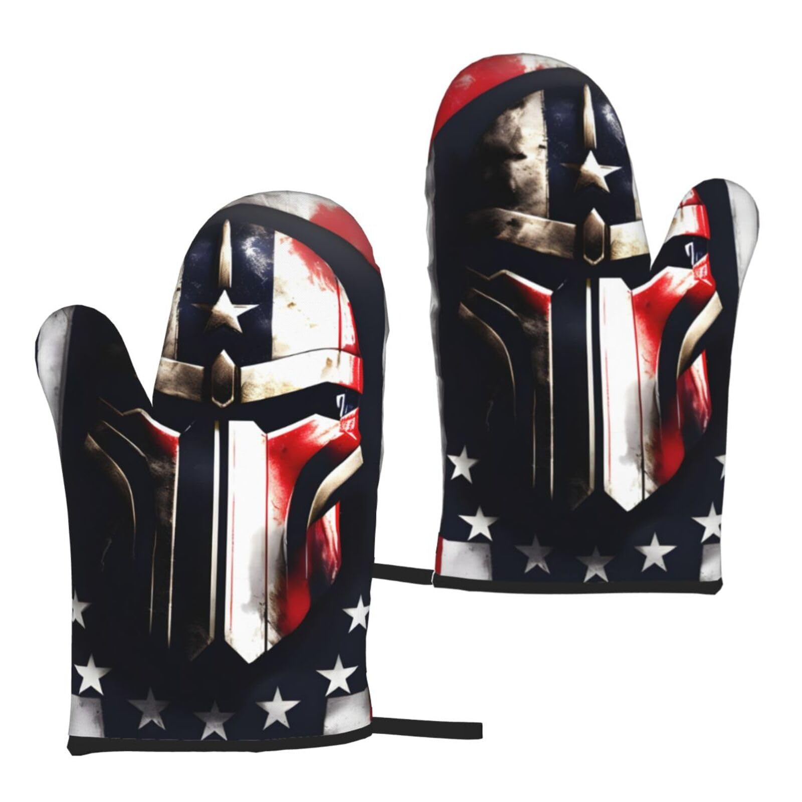 Nimongt Women's Black Usa Flag American Spartan Print Adults Universal Fit Heat Resistant Oven Gloves Reusable Cooking Outdoor Grilling