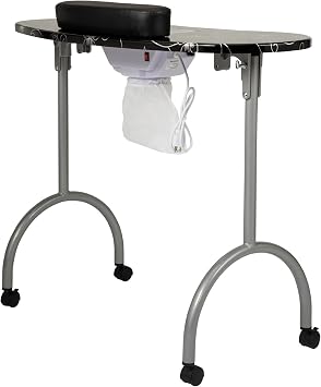 Portable Foldable Manicure Table Nail Table Desk with Electric Dust Collector, 4 Lockable Wheels, Carry Bag, Black
