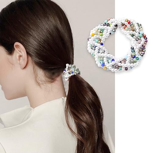 Miniatura 3 de 4 ligas para el cabello para mujeres y niñas, con cuentas de cristal, cuerdas para el cabello, soportes para coletas de caballo, lazos bohemios para