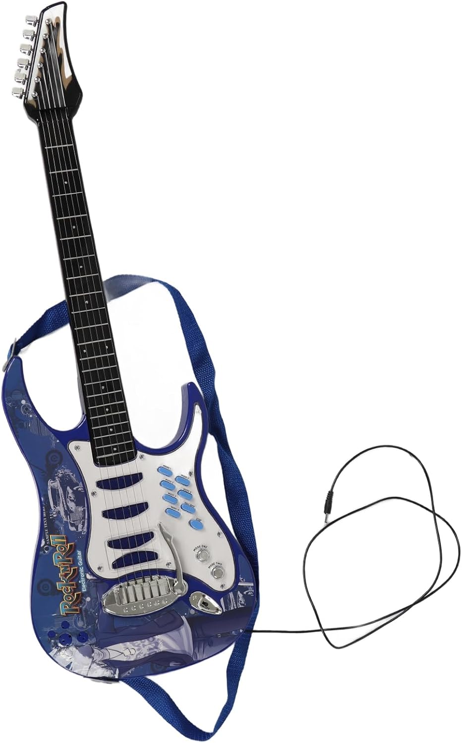 Generic Guitar Microphone Speaker Set, Multifunctional Musical Instrument for Kids with Soft Sound and Volume Control, for Karaoke Singing and Music Play (Blue)