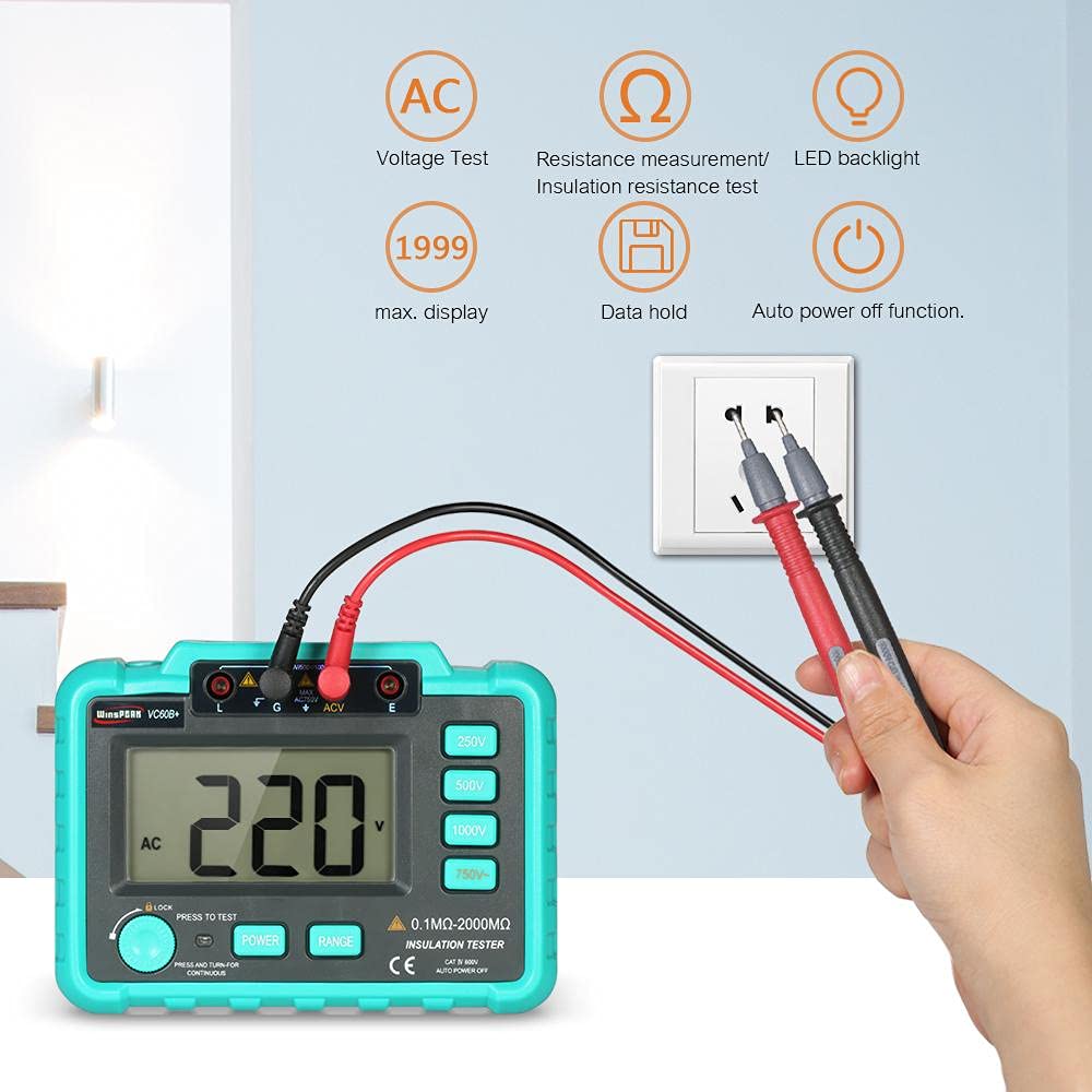Mètres de résistance d'isolement - VC60B + Testeur de résistance d'isolement numérique LCD Megohm Meter Megohmmeter DC250V/500V/1000V