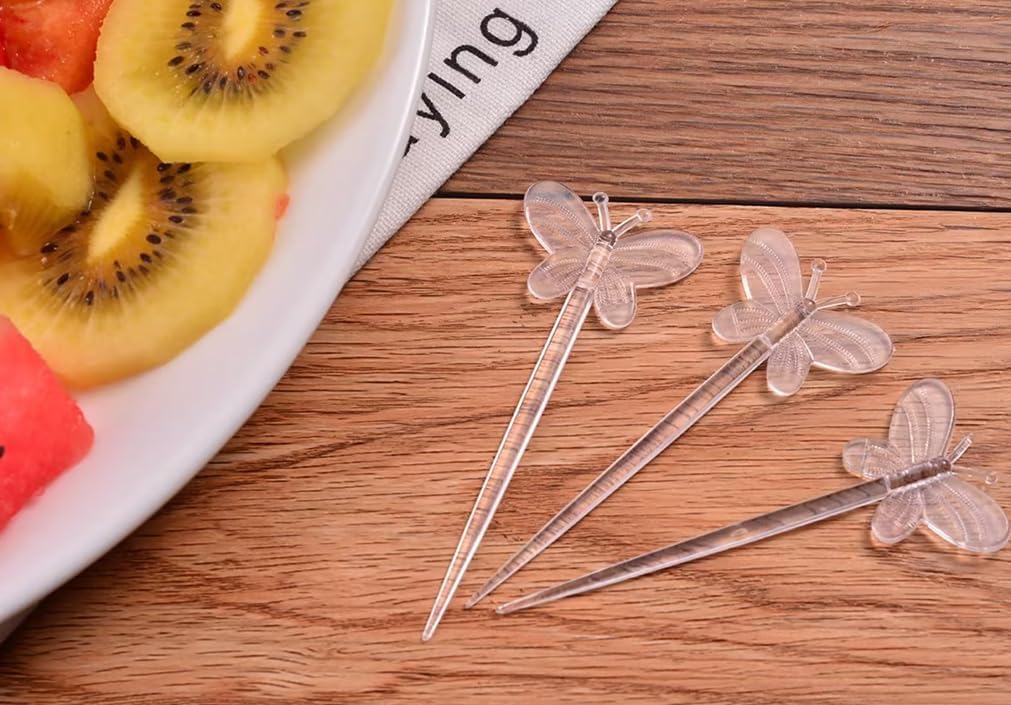 200 Pcs Clear Plastic Cocktail Picks Butterfly Fruit Toothpicks Food Drink Picks Sandwich Appetizer Sticks Skewers Party Supplies for Wedding Baby Shower, Bar Tools