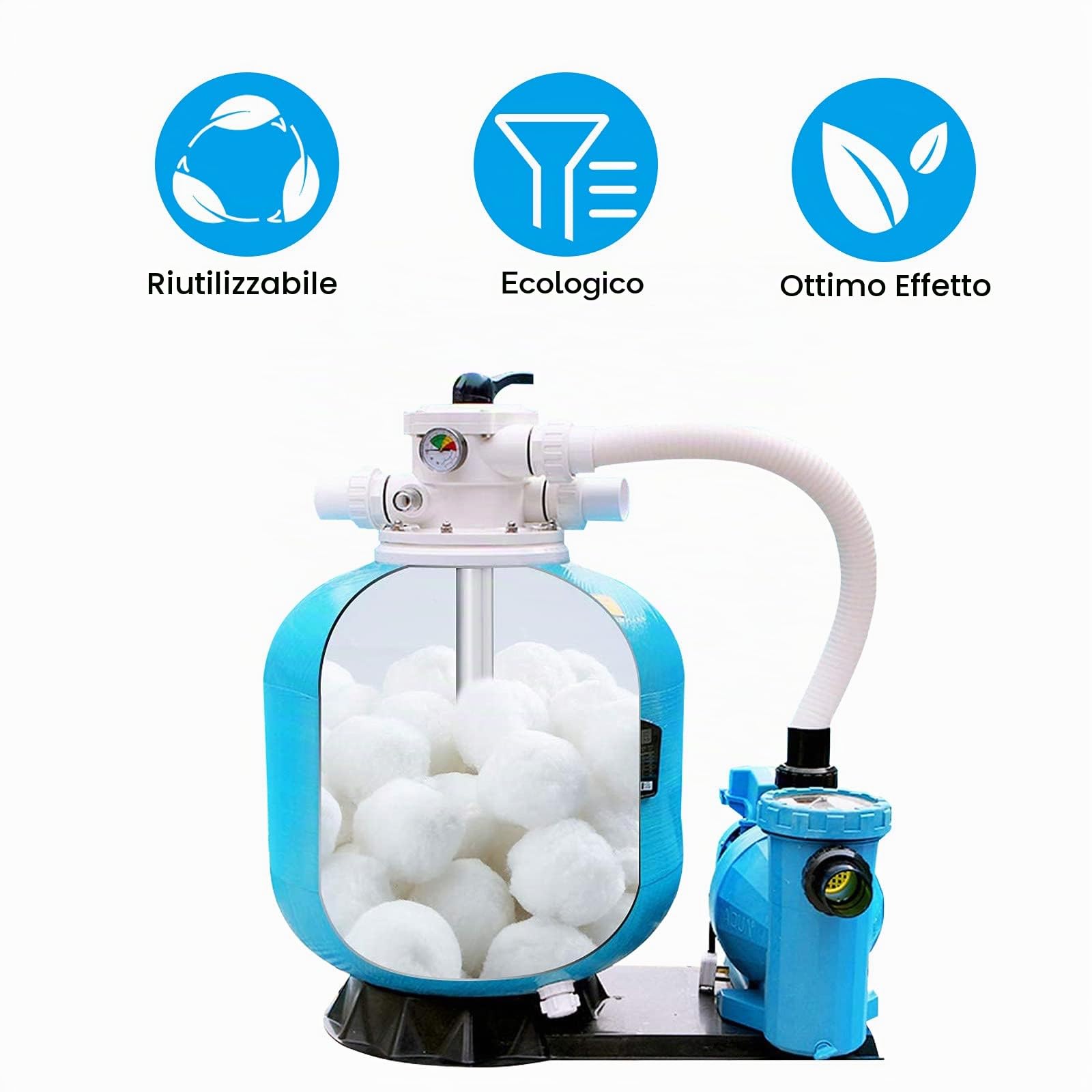 1500g Sfera Filtrante per Piscina Equivalente a 55 kg di Filtro a Sabbia, Filtro a Balls per Pompa, Acquario, Piscina (1500, Grammi)