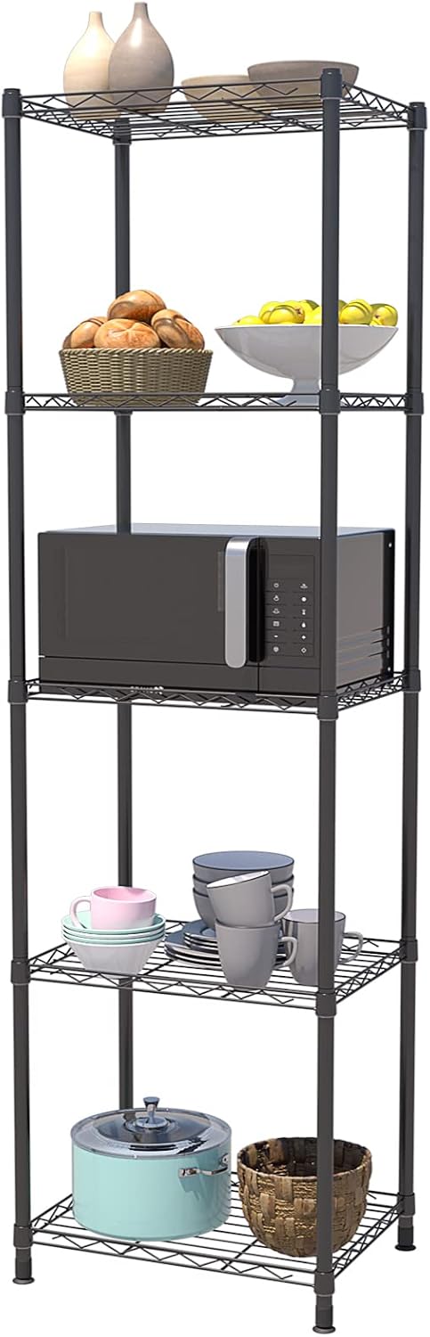 ZHAZHADI 5 Tier Fixed Layer Spacing Storage Shelf Metal Storage Rack Wire Shelving Unit Storage Shelves Metal 660Lbs Capacity 17" L x 13" W x 63" H for Pantry Closet Kitchen Laundry Black