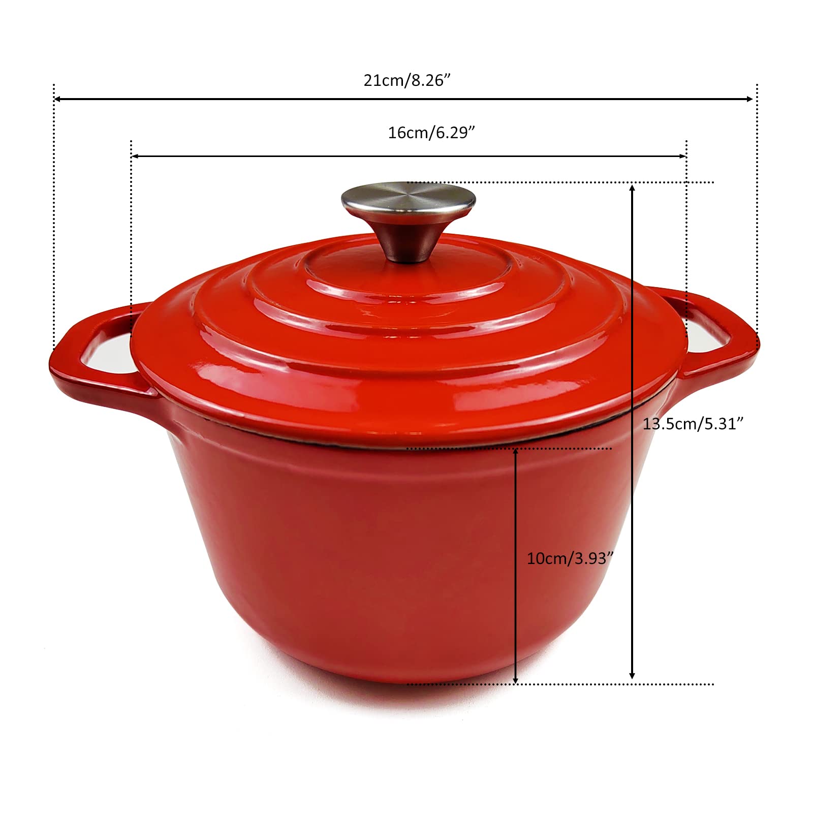 HAWOK Enameled Mini Cast Iron Dutch Oven Dia.6.4 inch /1.5 Quart Red