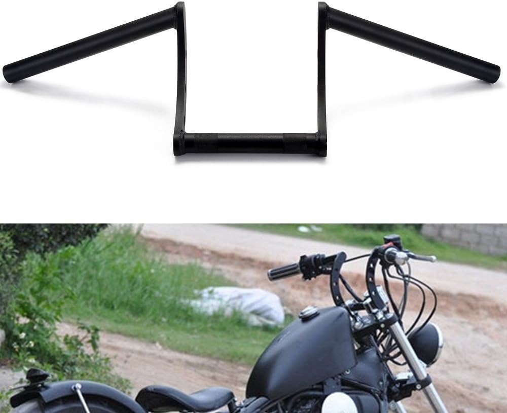 1"/25mm Motorcycle Universal Black Z Bars Handlebars With 8" Rise For Harley Sportster Fatboy Dyna Softail V-ROD Cafer Chopper Bobber Street Bob Touring Road King Road Street Glide (Without Dimples)