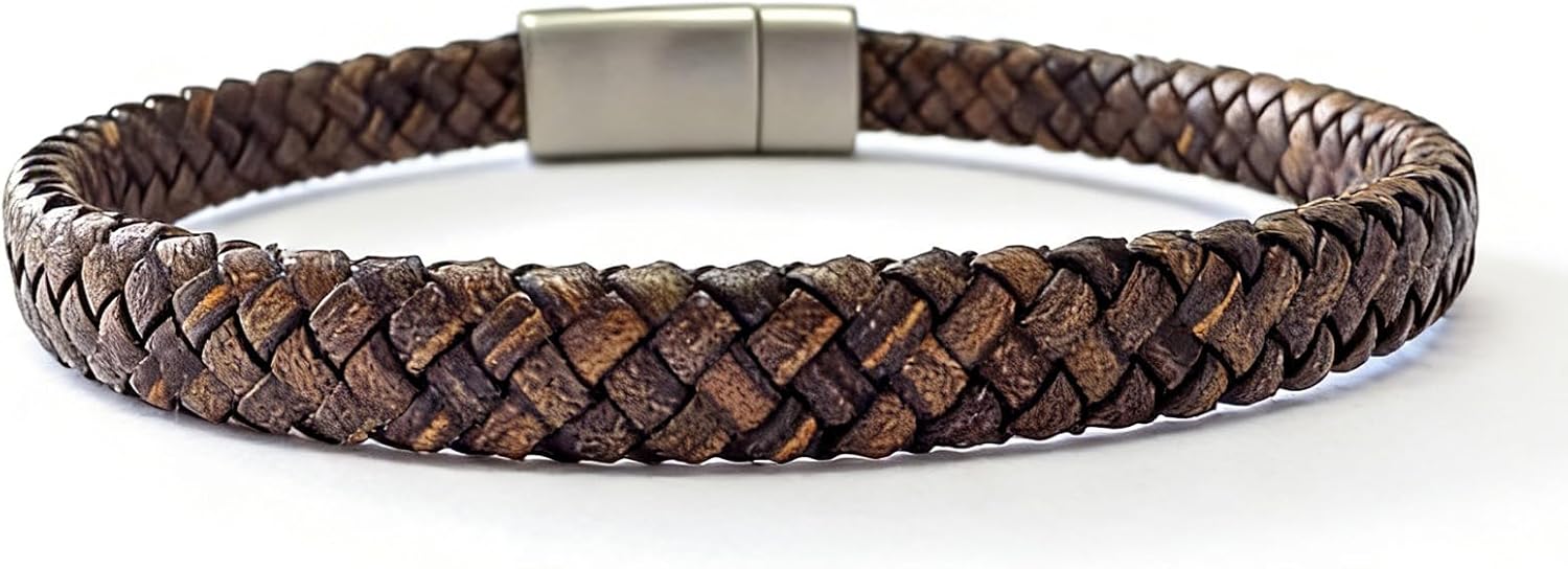 Men's Leather Bracelet, Stackable Stainless Steel Clasp Bracelets for Men Stylish Birthday, Thanksgiving, Valentine's Day Gift for My Man